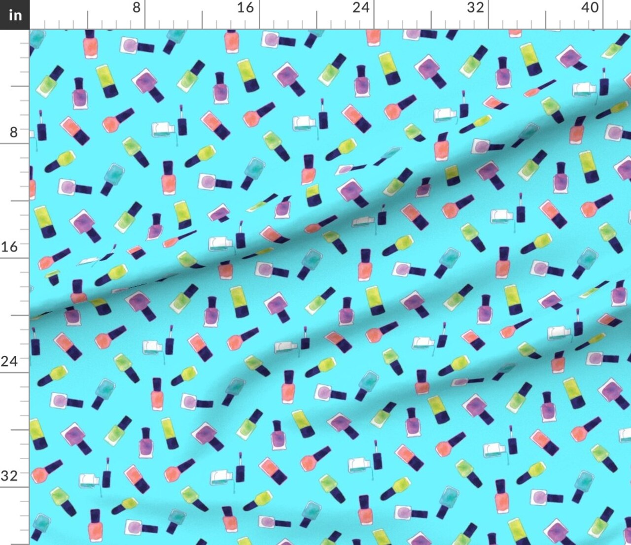 Watercolor Nail Polish Blue Makeup Fashion Salon Custom Printed Fabric by Spoonflower Various Fabrics by the Yard or Fat Quarter